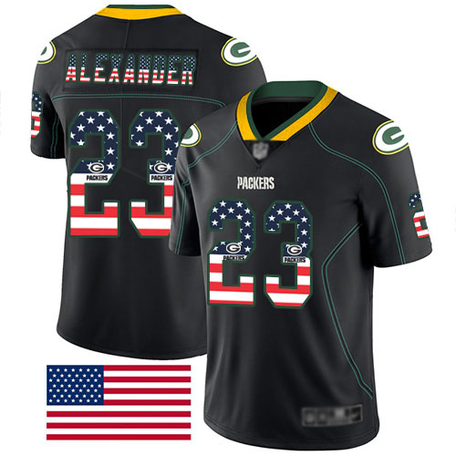 Green Bay Packers Limited Black Men #23 Alexander Jaire Jersey Nike NFL Rush USA Flag